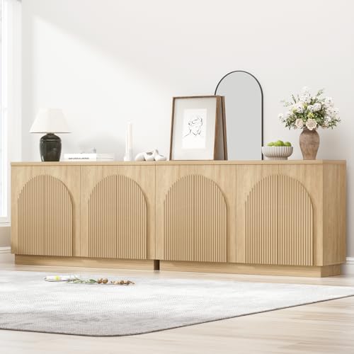 110" Fluted Sideboard Buffet Cabinet with Storage, Credenza, Natural, view 2