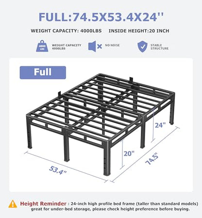 Full Size Metal Platform Bed Frame, 24 Inch Dual-Layer Heavy Duty Base, view 4