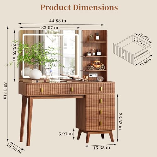 Large Makeup Vanity Desk with Mirror and Lights, view 3
