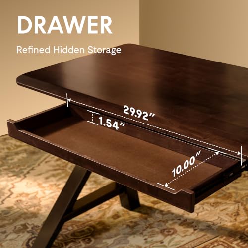 FLEXISPOT 63" WoodiX Solid Wood Executive Standing Desk with Drawer, Walnut, view 3