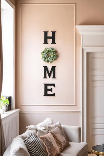 Farmhouse Wall Home Sign with Artificial Eucalyptus for O Rustic Wooden Hanging Letters Decorative Wall Art Decor for Living Room Kitchen Entryway Housewarming Gift, Black
