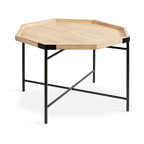 Occonor Two-Tone Octagon Coffee Table; 28 x 26 x 18; Natural Brown and Black; Transitional Mixed Materials Living Room Table with Resilient Wood Construction