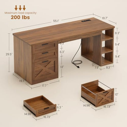 55.1" Farmhouse Executive Office Desk with 3 Drawers for Home Office, view 3