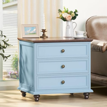 24" Wide Farmhouse Nightstand Set of 2, 54" 7 Drawers Dresser, 45" Tall Rustic Chests of 5 Drawers w/ 4 Solid Wood Feet, Farmhouse Furniture Series for Living Room,Bedroom,LightBlue