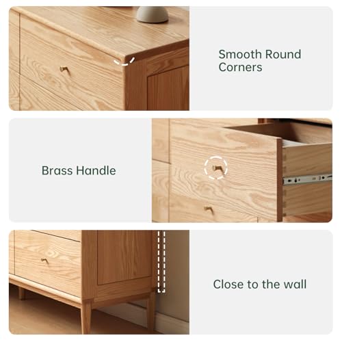 Solid Oak Wood Dresser, 5 Drawer Dresser for Bedroom, Solid Wood Nightstand with Drawers, Modern Chest of Drawers for Living Room, Hallway, Closet, Natural Oak (20" W x 15.75" D x 43.6" H)