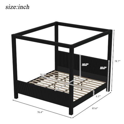 King Canopy Bed Frame with Upholstered Headboard and Footboard Black, view 3