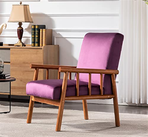 Container Furniture Classic Living Room Mid Century Modern Accent Chair with Unique Open-Framed Arm Design and Solid Wood Frame, Velvet Armchair, Eggplant