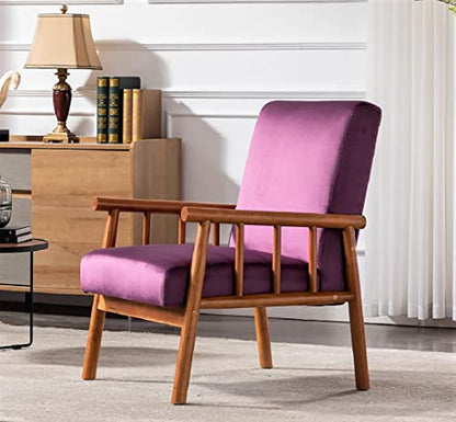 Container Furniture Classic Living Room Mid Century Modern Accent Chair with Unique Open-Framed Arm Design and Solid Wood Frame, Velvet Armchair, Eggplant