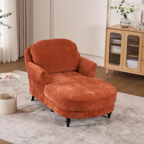 Chaise Lounge Chair Indoor, 59.8" Oversized Reading Chair, Orange, view 2