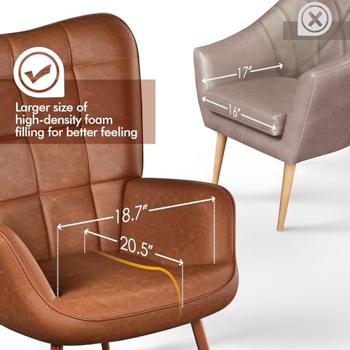 Yaheetech Accent Chairs, Large PU Leather High-Back Chair w/Metal Legs, Pottery Barn Style Living Room Chairs for Bedroom/Home Office, Camel