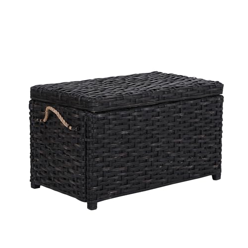 HPM9003D Jacob 31.5" Handwoven Wicker Storage Trunk, Distressed Black, Collapsible for flat storage, for Office, Dorm Room, Entryway, Bedroom, Dining Room