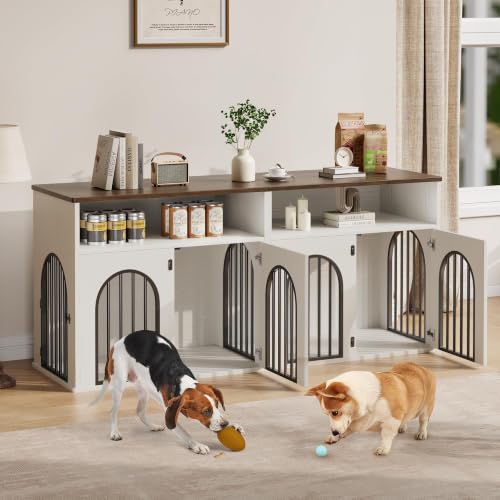 78.7" Double Dog Crate Furniture, Dog Kennel with Storage, White, view 2