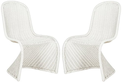 SAFAVIEH Furniture - Tana Wicker Side Chair Set of 2 - 17" Seat Height - White - Rattan - Coastal Woven Design - Ideal for Living Room, Sunroom, Dining Room - Fully Assembled (SEA8009C-SET2)