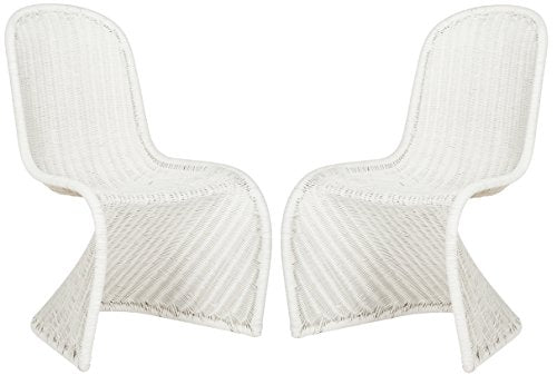 SAFAVIEH Furniture - Tana Wicker Side Chair Set of 2 - 17" Seat Height - White - Rattan - Coastal Woven Design - Ideal for Living Room, Sunroom, Dining Room - Fully Assembled (SEA8009C-SET2)