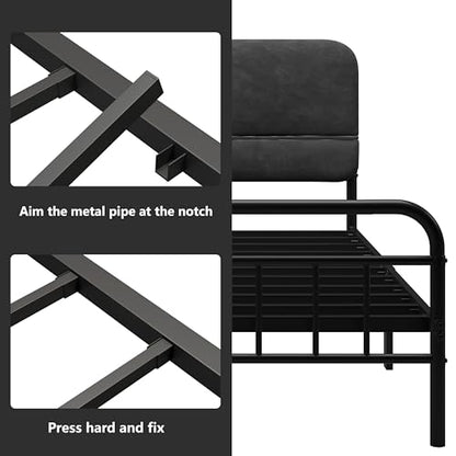 14Inch Metal Bed Frame, Full Size Bed Frame with Upholstered Headboard, view 6