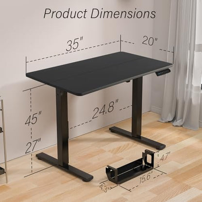 Standing Desk Height Adjustable Small Electric Stand Up Desks [35 x 20 Inch] - Ergonomic Sit Stand Desk Rising Desks for Home Office Computer Desk Stand Desk Workstation