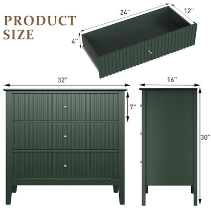 Fluted 3 Drawer Dresser, 32 inch Wide Dresser Nightstand for Bedroom, view 3