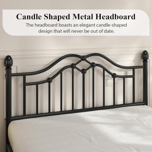 Full Size Metal Bed Frame with Victorian Headboard & Footboard, Black, view 5