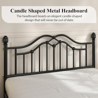 Full Size Metal Bed Frame with Victorian Headboard & Footboard, Black, view 5