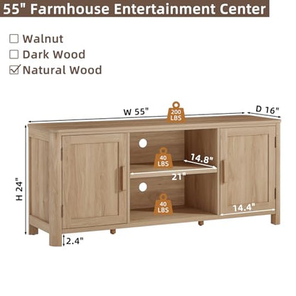 Farmhouse 55" Natural Oak Tv Stand, Tv Consoles for Living Room, view 3