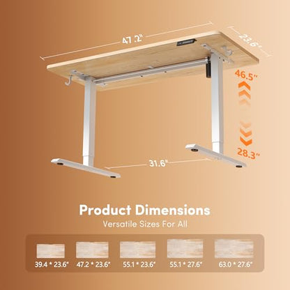 Standing Desk 48 × 24 Inch Electric Height Adjustable, Maple, view 4