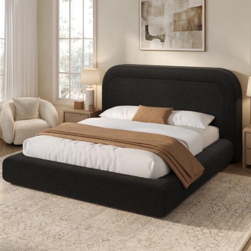 Upholstered Queen Cloud Bed Frame with 5.9" Headboard, Black, view 2