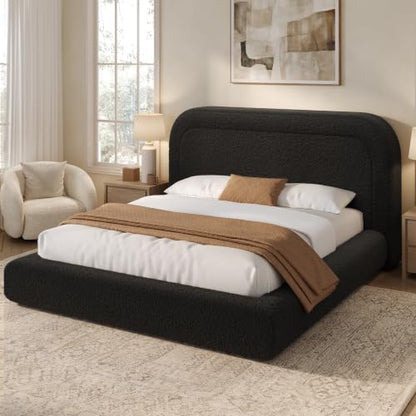 Upholstered Queen Cloud Bed Frame with 5.9" Headboard, Black, view 2
