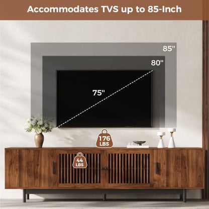 Marzzi Mid Century Modern TV Stand for 85” TV, Media Console with Storage, view 3