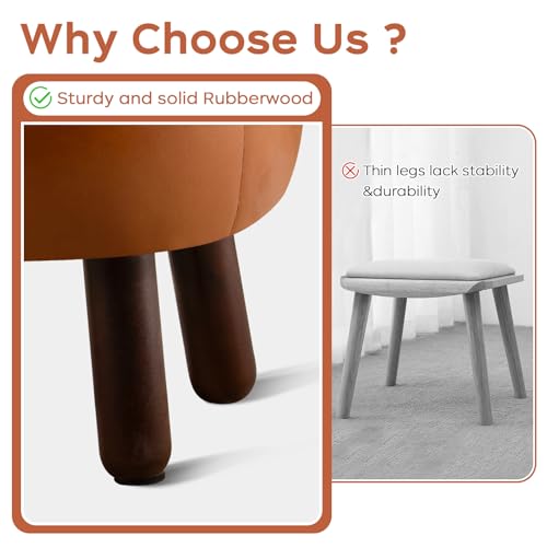 Small Foot Stool, Round Faux Leather Pouf Ottoman Foot Rest, Footstool Ottomans with Rubber Legs Under Desk, 13''L x 13''W x 10.2''H, Footrest for Couch, Living Room, Bedroom, Hallway, Brown