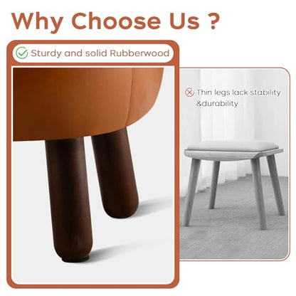 Small Foot Stool, Round Faux Leather Pouf Ottoman Foot Rest, Footstool Ottomans with Rubber Legs Under Desk, 13''L x 13''W x 10.2''H, Footrest for Couch, Living Room, Bedroom, Hallway, Brown