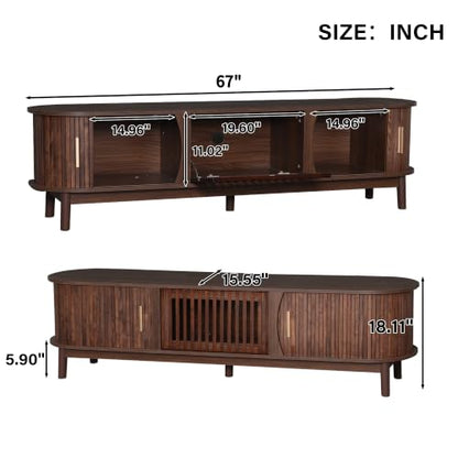 67" Modern Farmhouse TV Stand for 75" TVs, Dark Brown Media Console, view 3