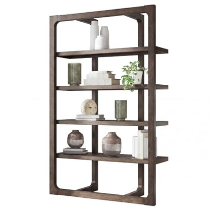 Signature Design by Ashley Breckington 76" Bookcase, 48-Inch Open Etagere Bookshelf, Hardwood Solids, Oak Veneer, and MDF Substrates, Display Shelving for Living Room and Home Office, Dark Brown