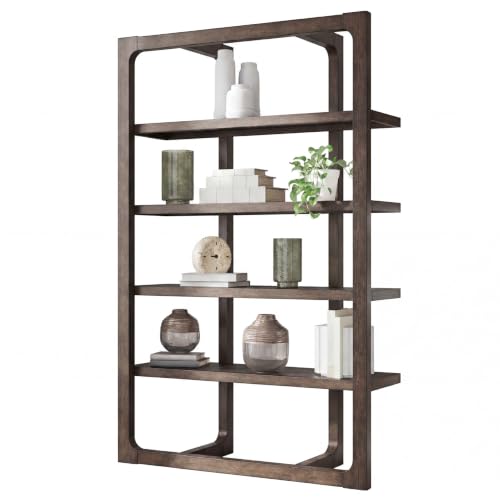 Signature Design by Ashley Breckington 76" Bookcase, 48-Inch Open Etagere Bookshelf, Hardwood Solids, Oak Veneer, and MDF Substrates, Display Shelving for Living Room and Home Office, Dark Brown