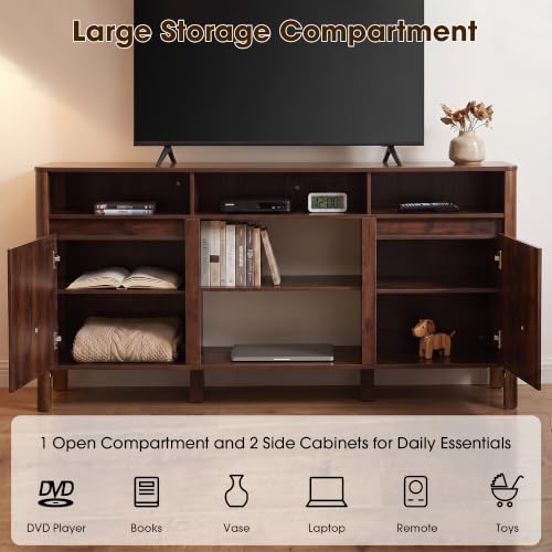 68" Mid Century Modern TV Stands for Living Room, Fulted TV Stand, view 5