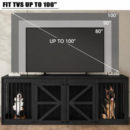 94in Double Dog Crate Furniture, Dog Kennel TV Stand, Black, view 7
