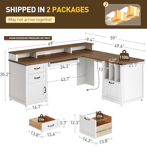 Farmhouse 69" Executive L Shaped Desk with Drawer, view 4