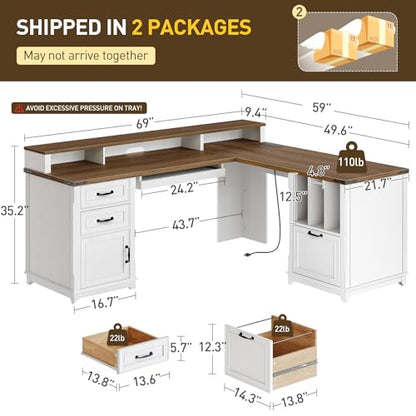 Farmhouse 69" Executive L Shaped Desk with Drawer, view 4
