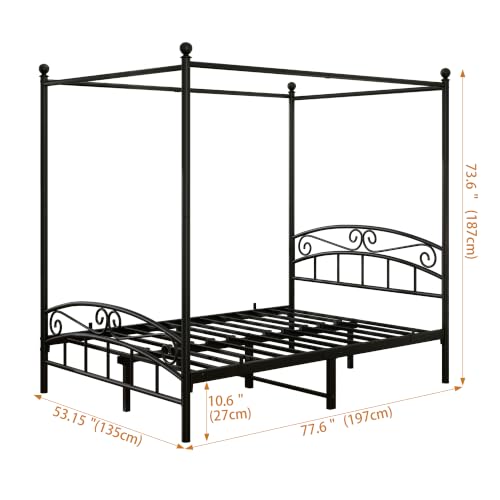 Full Size Canopy Bed Frame Black, Metal Four Posters Bed Frame, view 3
