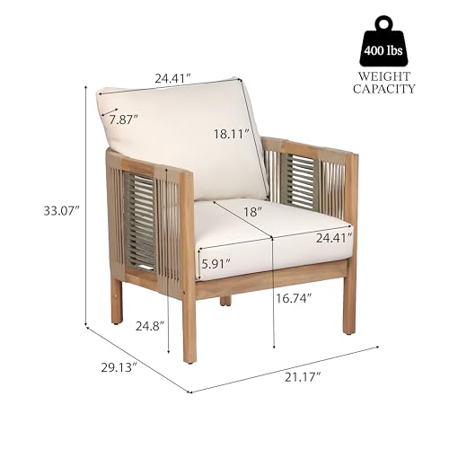 5-Piece Acacia Wood Patio Furniture Set with Coffee Table, 7 Seater Outdoor Conversation Sofa Set, Patio Sectional Chat Set for Backyard Balcony, Teak+ Beige