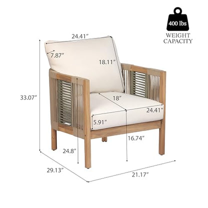 5-Piece Acacia Wood Patio Furniture Set with Coffee Table, 7 Seater Outdoor Conversation Sofa Set, Patio Sectional Chat Set for Backyard Balcony, Teak+ Beige