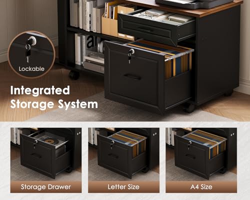 55" L Shaped Electric Standing Desk with Cabinet Sets, Walnut/Black, view 5