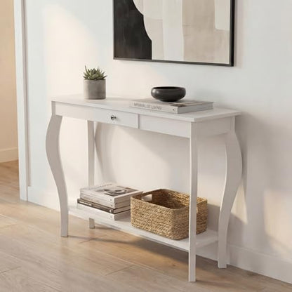 Narrow Console Table with Drawer, Chic Accent Sofa Table, Entryway Table, 39.3 Inch, White