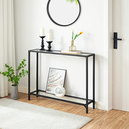 39.4" Narrow Console Table, Tempered Glass Sofa Table, Behind Couch Table Modern Entryway Table, Metal Frame, for Living Room, Hallway BK04XG01