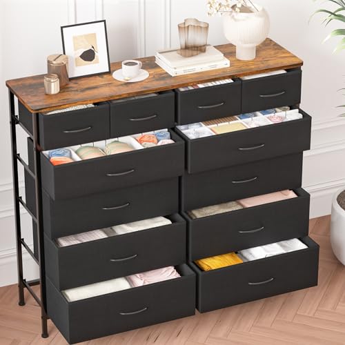 Dresser for Bedroom with 12 Drawers, Tall Fabric Drawer Dressers, view 8