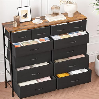 Dresser for Bedroom with 12 Drawers, Tall Fabric Drawer Dressers, view 8