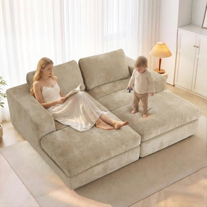 81" Oversized Double Chaise Lounge, Cloud Boneless Sofa Bed, Khaki, view 2