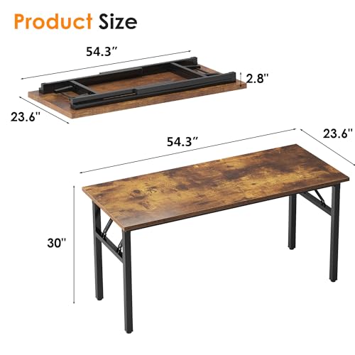 Folding Desk, 54 inch Large Computer Desk for Home Office, No Install Needed Study Student Writing Table Desk Workstation, Rustic Brown