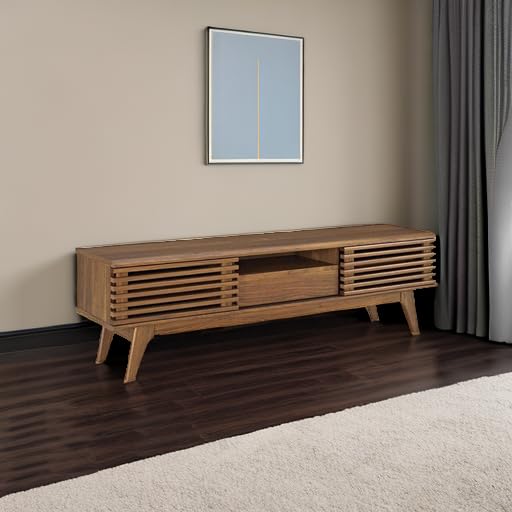 Render Mid-Century Modern Low Profile 59 Inch TV Stand in Walnut