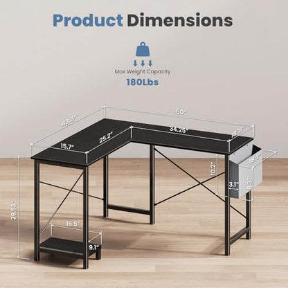 L Shaped Desk, Gaming Desk, Corner Table, 50 Inch, view 4