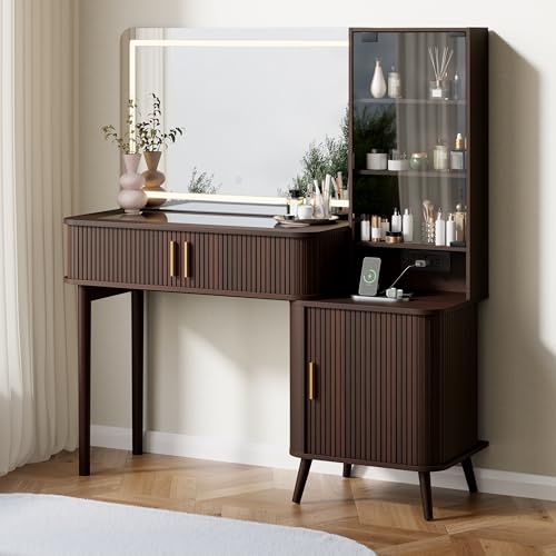 51" Fluted Makeup Vanity Desk with 36" Mirror and Lights, view 2